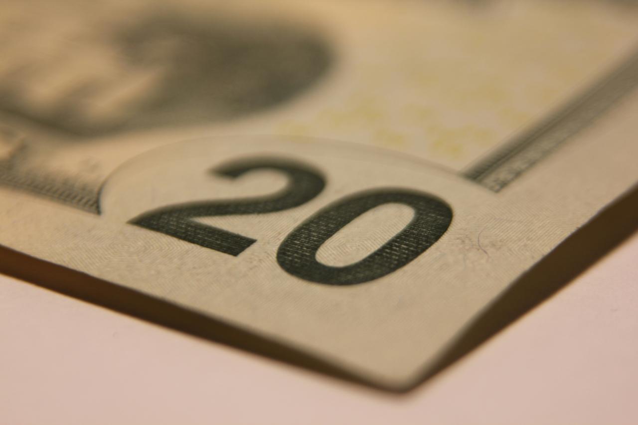 close-up uang kertas dua puluh dolar